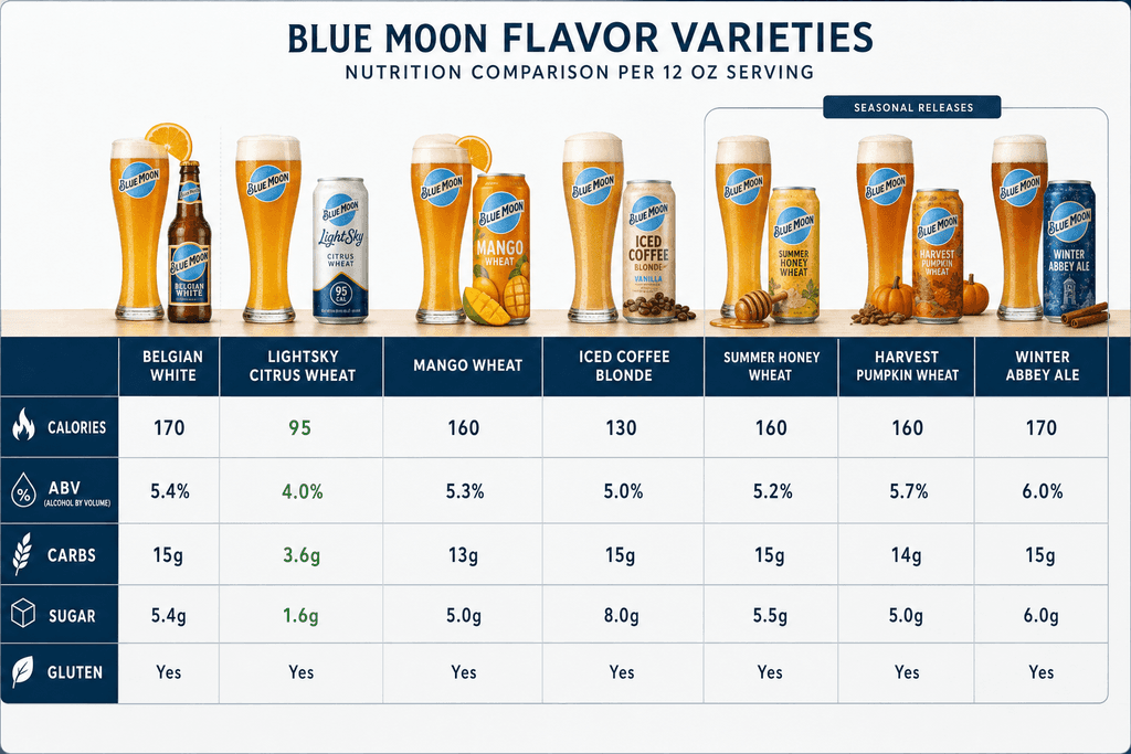 Calories in Blue Moon Flavor Varieties