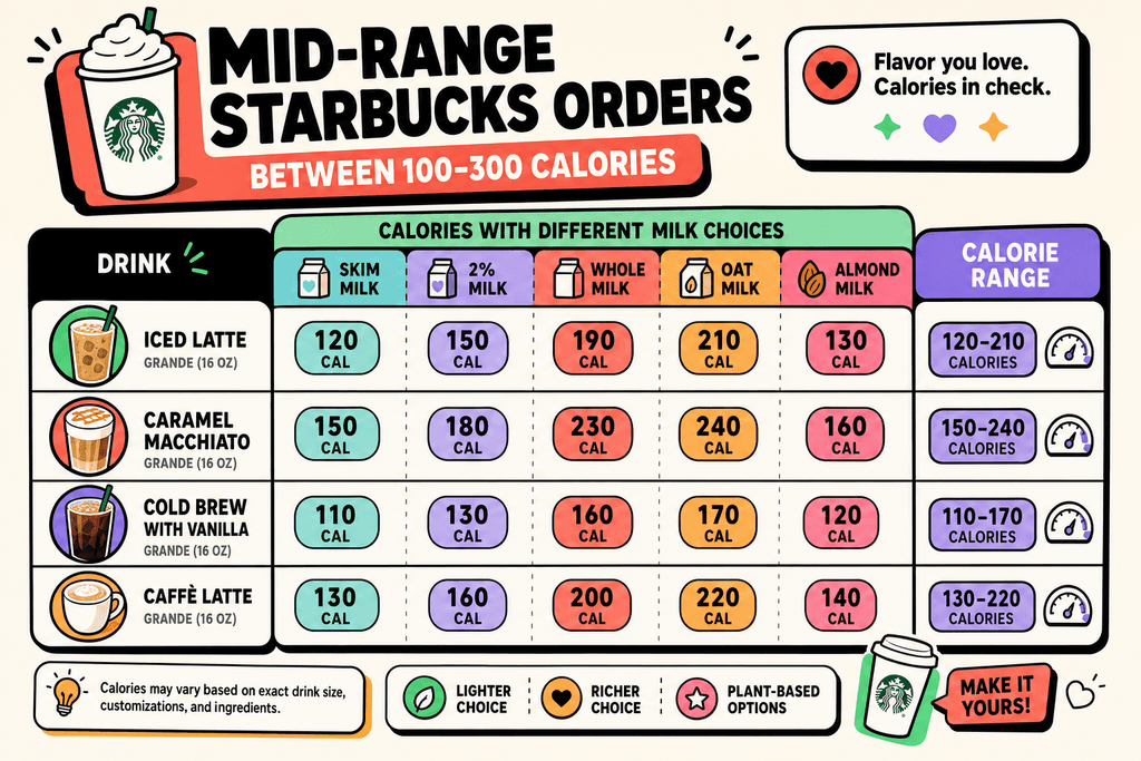Mid-Range Starbucks Orders Between 100-300 Calories