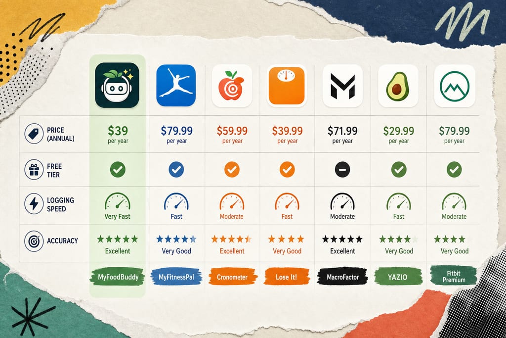 Clean comparison table ranking top macro app tracker options by price and logging speed