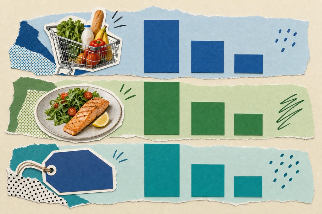 Three stacked data layers showing grocery, restaurant items and tags for nutritionix