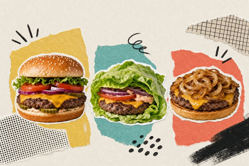 Modern infographic comparing three burger variations and in n out cheeseburger calories