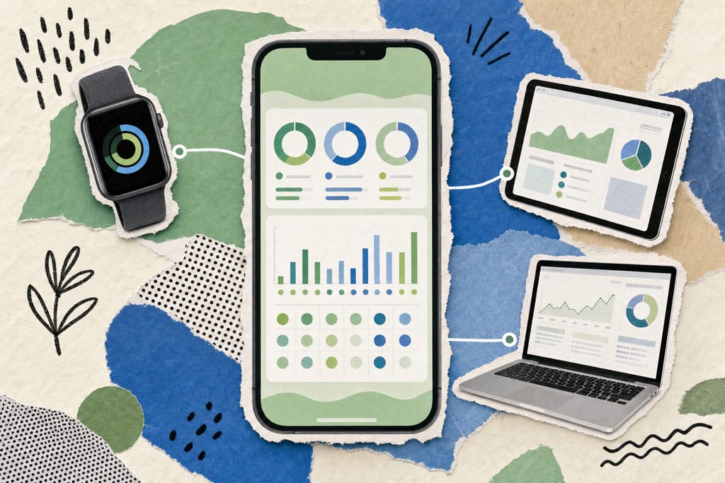 Smartphone nutrition dashboard with macro rings and syncing devices showing Cronometer macro tracker app
