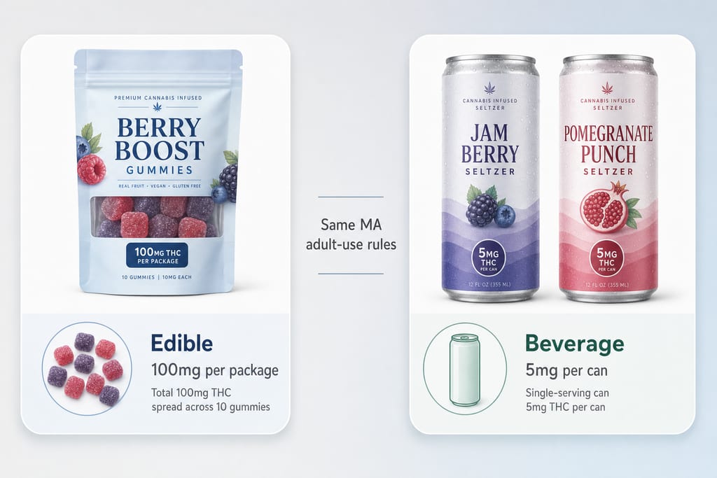 Side-by-side comparison of edibles and beverages at a kush dispensary near me