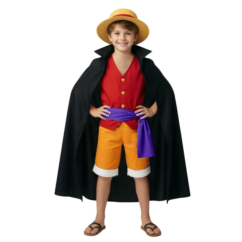 Straw Hat Pirate Costume Kids - Anime Cosplay Set with Cape & Hat