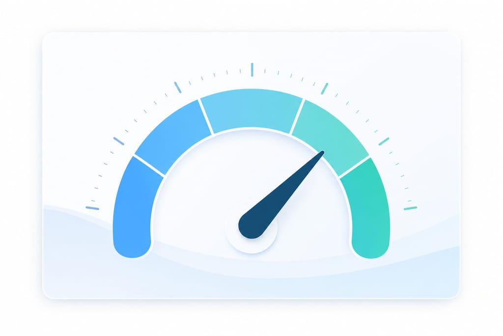 Single customer service performance gauge dashboard showing AI visibility score in soft blue and teal